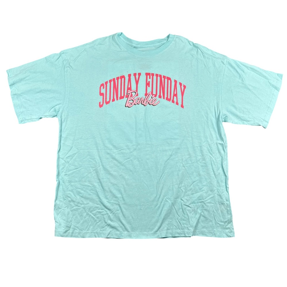 Barbie Sunday Funday Graphic T-Shirt Womens L Mint Green Back Print Mattel Tee